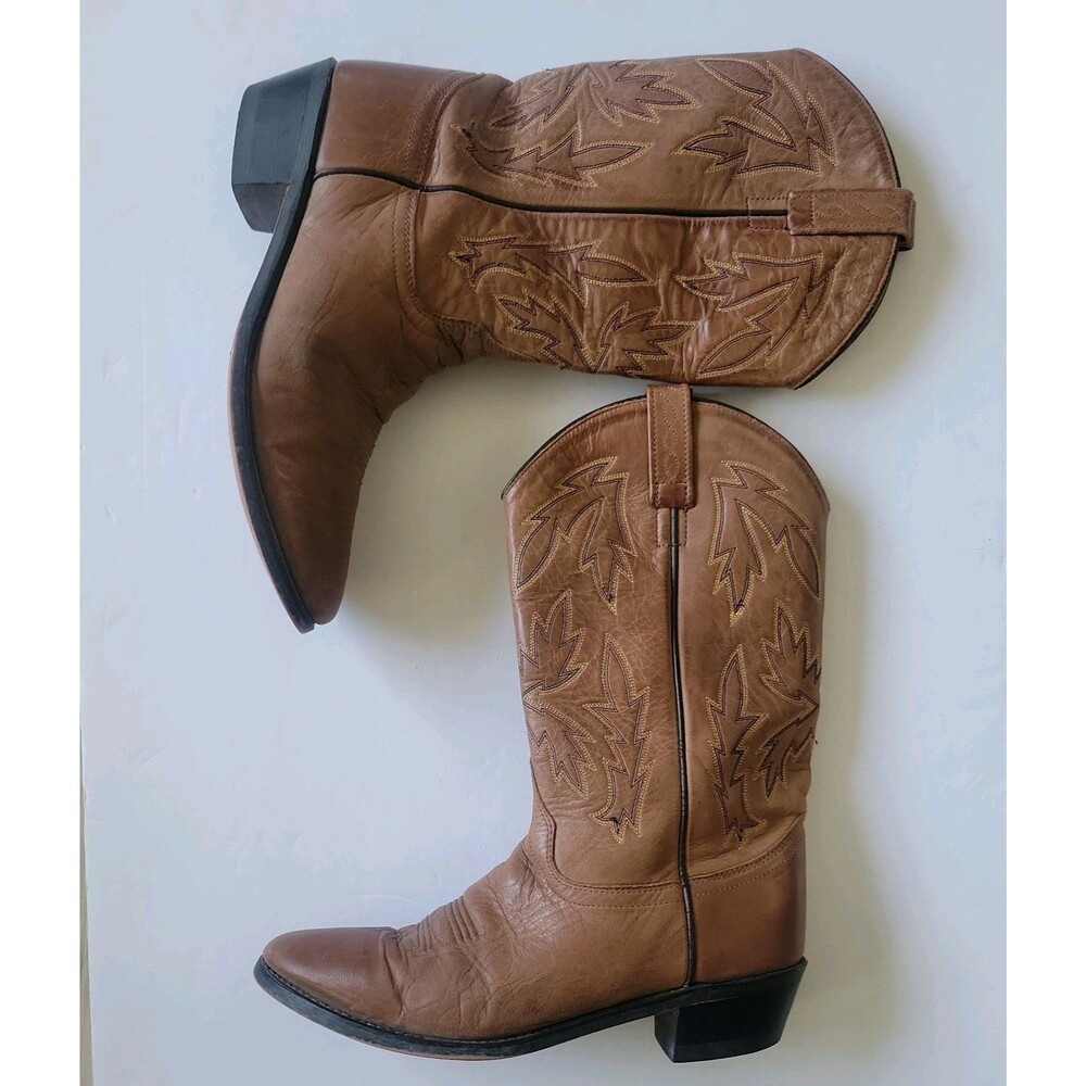 Jama Old West OW2029L Womens Brown/Tan Leather Slip On Cowboy Western Boots 10M